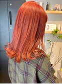 ダブルカラーオレンジベージュカラーケアブリーチ外ハネボブ