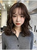 ＋ウェーブミディアム似合わせカットボブパーマミディアムパーマ