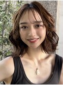 ＋ウェーブミディアム似合わせカットミディアムパーマボブパーマ