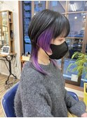 ウルフレイヤーカットインナーカラームラサキブルー顔まわり