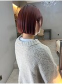 ミニウルフチェリーブラウンホワイトグレージュフェザーパーマ