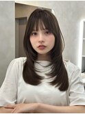 韓国暗髪ハイレイヤーミディアムロング20代30代小顔顔周りカット