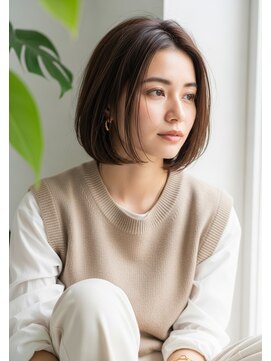 ミニボブレイヤー/アンブレラカラー/モテ髪内巻きボブ