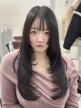 ロムーク 表参道(LOMKH) ロングレイヤーカット顔周りシールエクステ春ヘーゼルグレージュ