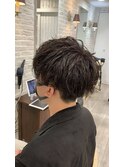 ランダムパーマ 束感ショート  韓国マッシュ ツーブロック