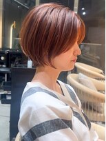 ロンドシエル 横浜(Lond ciel)&nbsp;ハイライト×オレンジベージュ×前髪なしショート【横浜モード】