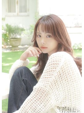 イマ(ima) ピンクブラウンミディアムヘア眉ジャストバングデザインカラー