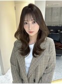 ★丸型逆三角ホワイトグレージュデジタルパーマチェリーブラウン