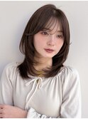 ミディアム/レイヤーカット/顔周りカット/透明感カラー