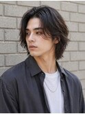 直毛メンズウルフデザインレイヤー斜めバング濡れ髪濡れ感抜け感