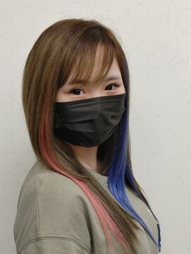 美容室 ビービーピー(BBP) エクステ１００ｇサイドにアクセントカラー青とピンク