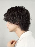 メンズミディアムパーマボブウルフカット緩めスパイラルパーマ