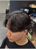 韓国へアカルマパーマワックスなしセンターパート黒髪ウルフ