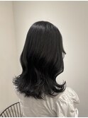 韓国 暗髪 くびれヘア ブルーブラック ミディアム 池袋 前髪