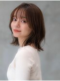 大人かわいい前髪セシルカットココアブラウンフリンジウェーブ
