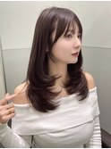 ミディアムレイヤー内巻きワンカールマロンブラウン