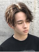 秋田シャドウパーマセンターパートメンズマッシュウルフカット