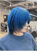 ハワイアンブルー　ウルフカット　八王子