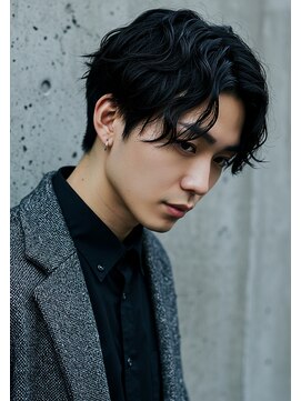 キャンバス バイ ネオリーブ 横浜西口(Canvas by neo.) センターパートスパイラルパーマ黒髪刈り上げ