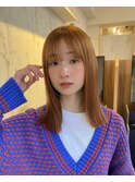 ミニウルフ　デジタルパーマ風　チェリーブラウン　オレンジ