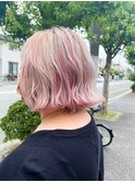 ピンクベージュ＿ホワイトアッシュ＿ボブ