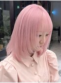 13478ブリーチ＆ダブルカラー韓国レイヤーボブホワイトピンク