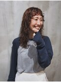 顔まわりレイヤー　ウェーブパーマ