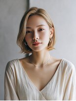 ロッソ 大橋店(Rosso) 長めバングの明るめベージュボブ【大橋】