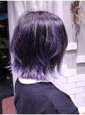 ウルフカット パープル ハイライトカラー ダブルカラー