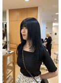 韓国ヘア/顔まわりカット/前髪あり/艶感カラー/ブルーブラック
