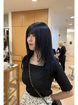 ガーデンヘアー(Garden hair) 韓国ヘア/顔まわりカット/前髪あり/艶感カラー/ブルーブラック