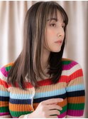 イヤリングカラー顔周りレイヤーエアーストレートY戸頭20代30代