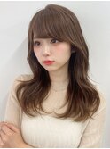 大人可愛い流し前髪小顔顔まわりカットレイヤーセミロング