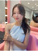 韓国ヘア/顔まわりカット/後毛/透け感カラー
