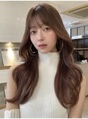シースルーバングくびれロング/顔まわりカット/艶髪韓国ヘア