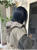 ネイビーカラーネイビーブルーダブルカラーケアブリーチ青髪ボブ