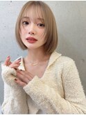 丸みショートボブ/顔周りレイヤーボブ/ミルクティーブロンドy764