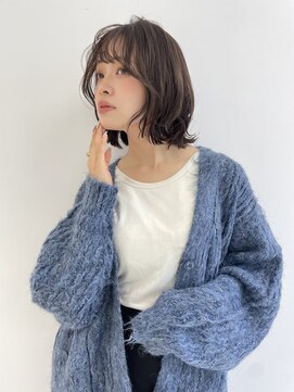 ケンジ 平塚ラスカ店(KENJE) レイヤーボブ/くびれカット/切りっぱなしボブ/オリーブカラー