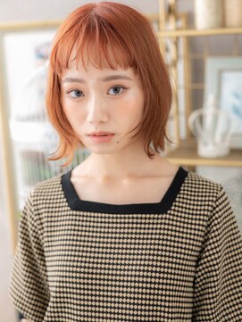 カバーヘア ブリス 川口(COVER HAIR bliss) フレンチカジュアルオン眉全頭ブリーチパーマオレンジブラウン