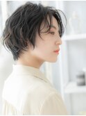 大人かわいい黒髪ウェットヘア束感ショートc6越谷20代30代40代