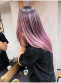 バレイヤージュ、ハイライト、レイヤーロング、グレーベージュ