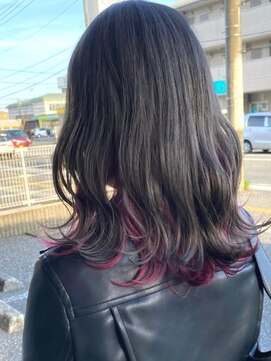 美容師 久保浦 インナー + 透け感グレーカラー