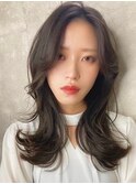 くびれセミロング＿グレージュブラウン