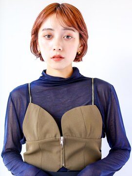 ヘアサロンガリカアオヤマ(hair salon Gallica aoyama) ナチュラルにまとまるミニボブに透明感のあるオレンジベージュ