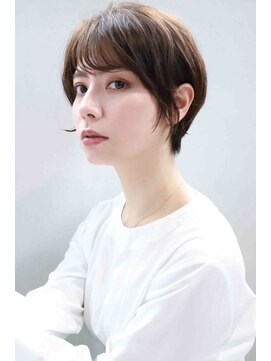 ムウ 難波(MOU) クールショートボブ前髪イメチェンピンクベージュ30代40代50代