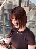 レッドカラー暖色カラーオレンジブラウンブリーチなしミニボブ