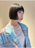 ミニボブ　暗髪カラー　リップラインボブ　ワイドバング