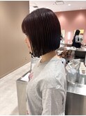 切りっぱなしボブ/ミニボブ/ピンクブラウン/暖色