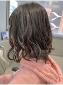 ボブ、パーマ、グレーアッシュ、グレージュ