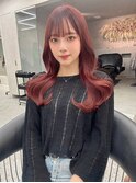 ピンクブラウン/暖色カラー/カシスピンク/韓国ヘア/顔周りカット